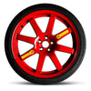 EZ spare wheel and tire with a red wheel, used for emergency flat tire situations