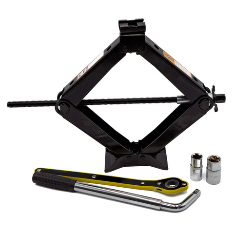 Heavy-duty EZ Spare 3 Ton Scissor Jack Kit with ergonomic lug wrench, sockets, and carrying case. Ideal for lifting SUVs, crossovers, and trucks.