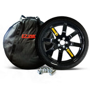  EZ Spare Wheel with 145/85R18 tire, carrying bag, and lug nuts for Tesla Model 3 2017-2024 Standard and Long Range versions.