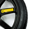 EZ Spare Wheel and Tire featuring a 65 mph safety label, designed for temporary emergency use on high-performance compact spares.