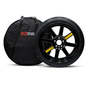 Tesla Model 3 spare tire kit with EZ Spare Wheel, T125/80R18 tire and carrying bag.